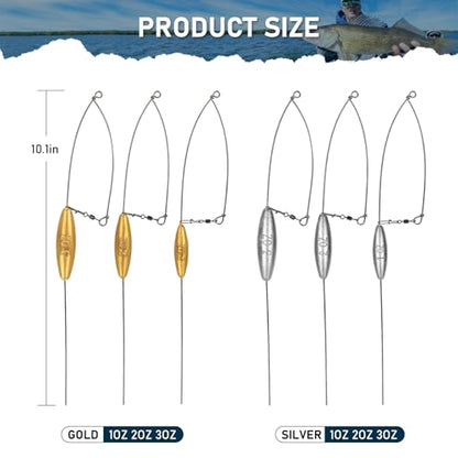THKFISH 5 Pack Bottom Bouncer for Walleye Rigs, 1OZ-3OZ Trolling Weights Fishing Weight Sinkers Trolling Drifting Fishing Live Bait Spinner Rigs Crankbaits Crawler Harness Walleye Rig - color: Golden/Silver, size: MIX-6PCS