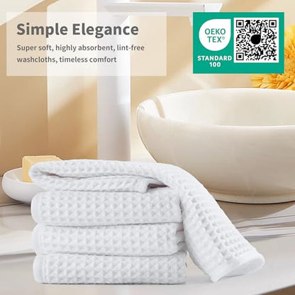 Microfiber Waffle Face Towels, 2 Pieces, Soft, Absorbent, Fast Drying, Lint Free 430 GSM (White) - color: White