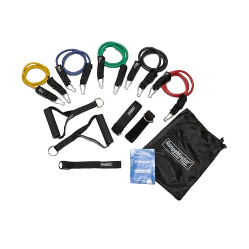 Official RangeMaster FitRanger Resistance & Exercise Bands Set for Home, Office, Gym Workouts & Physical Therapy | Include: Bands, Handles, Instruction Booklet, Carry Bag, Door Anchor & Ankle Straps