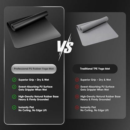 Professional PU & Natural Rubber Yoga Mat – Non Slip 5mm Thick Workout Mats for Women & Men, 72"x27" Wide Exercise Pad for Hot Yoga, Pilates, HIIT & Home Gym – Strap Included