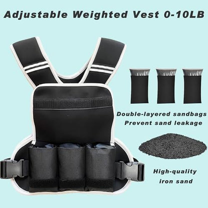 Adjustable Weighted Vest for Women and Men, 0-10lb/0-18lb with Removable Weights, Neoprene Fabric, Reflective Stripe and Padded Shoulders for Walking and At-Home Cardio - size: 2-10LB