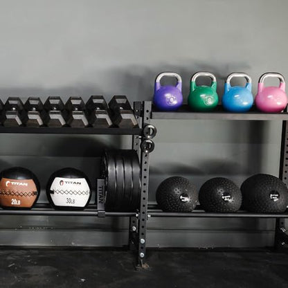 Titan Fitness 70" Add-On Adjustable Shelf for Elite Series Mass Storage System, Pivots to 5 Positions, Weight Storage Rack with Safety Lip, Dumbbell, Slam Ball, and Kettlebell Rack, Home Gym Storage