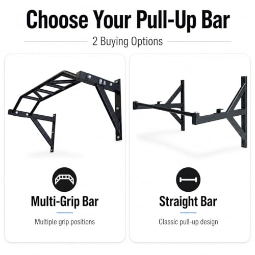 REP Fitness Heavy Duty Pull-Up Bar, Wall Mounted Multi-Grip or Bare Steel Straight Option, Home Gym Exercise Equipment for Chin Training, Garage Strength Workouts, Rings, Straps