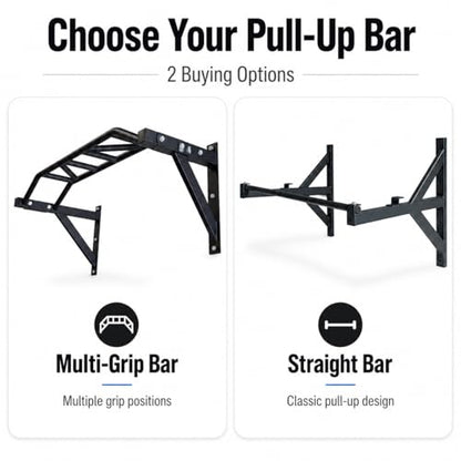REP Fitness Heavy Duty Pull-Up Bar, Wall Mounted Multi-Grip or Bare Steel Straight Option, Home Gym Exercise Equipment for Chin Training, Garage Strength Workouts, Rings, Straps - style: Straight Bar