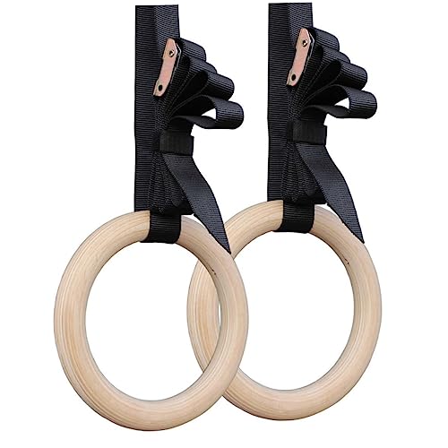 Garneck Gymnastic Rings Workout Rings Exercise Rings Fitness Ring Wooden - color: Khaki