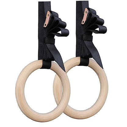 Garneck Gymnastic Rings Workout Rings Exercise Rings Fitness Ring Wooden - color: Khaki