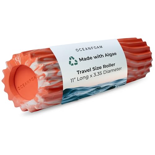 Ripple Travel Foam Roller (11" x 3.35") Firm Mini Foam Roller for Physical Therapy, Deep Tissue Massage, Back Pain - High Density, Ergonomic Wave Textured - Yoga, Exercise (Orange Marbled)