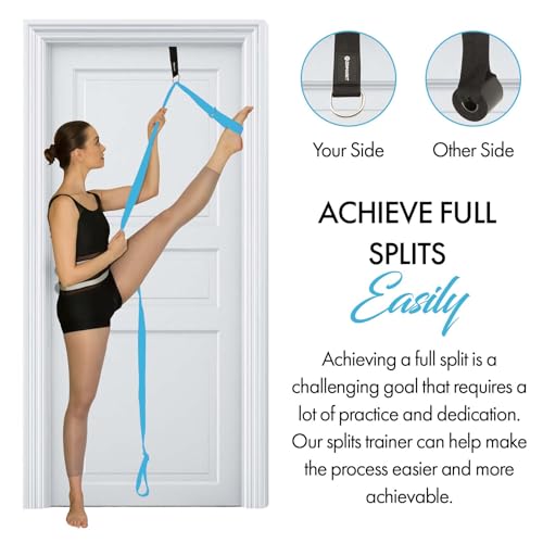 Stretching Strap With Door Anchor - Stretching Equipment to Improve Legs Flexibility - Splits Trainer For Home Ideal In Ballet, Dance, Cheerleading, Taekwondo, Yoga, Pole Dancing & Gymnastics - color: Light Blue