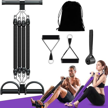2026 Upgrade Foot Pedal Resistance Band, Adjustable 4-Tube Pedal Ankle Puller Resistance Band with Handle, Multifunction Home Gym Equipment, Stirrup Puller for Men Women for Full Body Exercise - Black