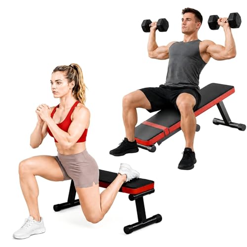 EZ-U Flat Weight Bench for Home Gym Foldable Bench Press Bench 618 lb Capacity Compact Strength Training Bench Black