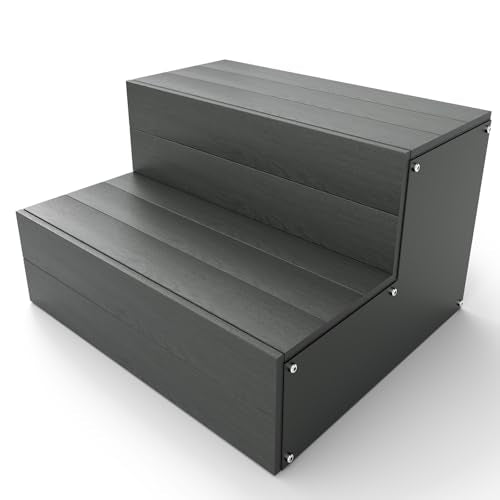 Hot Tub Steps, Universal Heavy Duty Spa & Hot Tub Step, Wood Looking Plastic Steps for Hot Tub, Use for Round or Straight Sided Spa, Non-Slip Steps for Outdoor/Indoor, 600lbs Load Capacity (Grey) - color: Gray