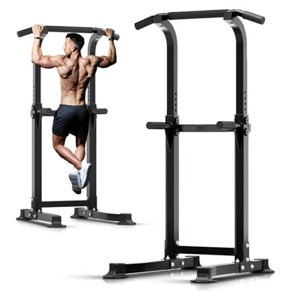 ZENOVA Pull Up Bar Dip Bar Squat Rack Workout Dip Station Height Adjustable Free Standing Chin Up Bar - color: Black