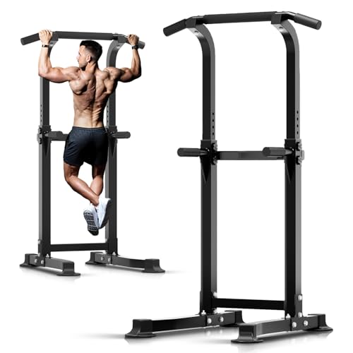 ZENOVA Pull Up Bar Dip Bar Squat Rack Workout Dip Station Height Adjustable Free Standing Chin Up Bar - color: Black