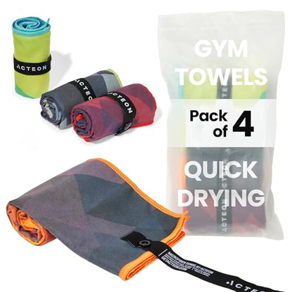 Microfiber Gym Towels 4 Pack, Quick Dry Odor Free Workout Towels for Men and Women, Super Absorbent Sports Sweat Towel for Gym, Yoga, Running, Travel, 16 x 30.5 Inch