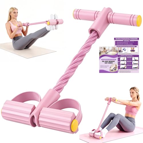 Foot Pedal Resistance Bands with Handles, 6-Tube Multifunction Exercise Bands, Durable Home Gym Fitness Equipment for Women & Men - color: Pink