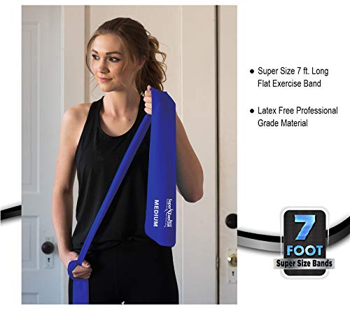 USA 14" x 3" Extra Long Latex Free Mini Loop and Flat Resistance Band 5 Set. in Light, Medium or Heavy Strength. Includes an Exclusive iPhone App, E-Book, and Carry Bag. - color: c. HEAVY STRENGTH BLUE Set