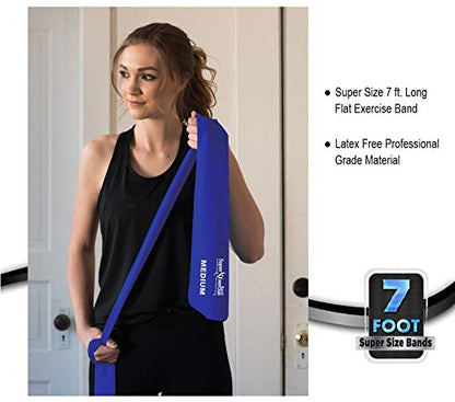USA 14" x 3" Extra Long Latex Free Mini Loop and Flat Resistance Band 5 Set. in Light, Medium or Heavy Strength. Includes an Exclusive iPhone App, E-Book, and Carry Bag. - color: c. HEAVY STRENGTH BLUE Set