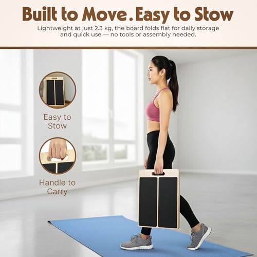 Slant Board for Plantar Fasciitis & Achilles Relief – Adjustable Wooden Incline Calf Stretcher for Ankle, Knee & Foot Therapy – Portable Stretch Board with Carry Bag & Loop Band