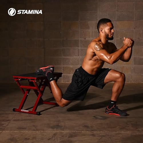 Stamina X 12" to 24" Adjustable Height Plyo Step Up Exercise Box For Home Workout with Access to Muuv, Non-Slip Surface and Workout Guide, Black/Red | 12" to 24" Adjustable Height Plyo Step Up Exercise Box for home workouts; Access to müüv; Non-Slip Surfa