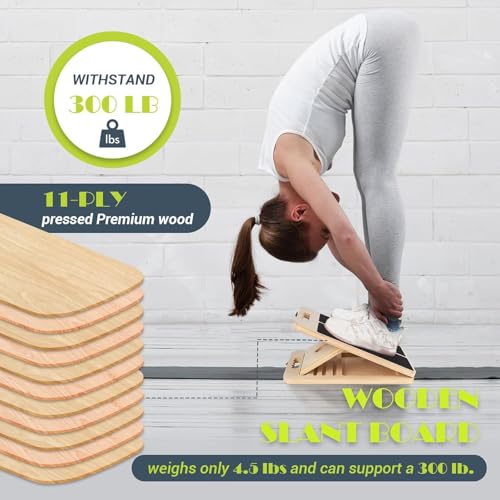 Wooden Slant Board for Calf Stretching, Portable Rehab Stretching Board Adjustable Slant Board for Calf Stretching for Ankle Heel Feet Leg Knees Recovery & Strength Training ﻿