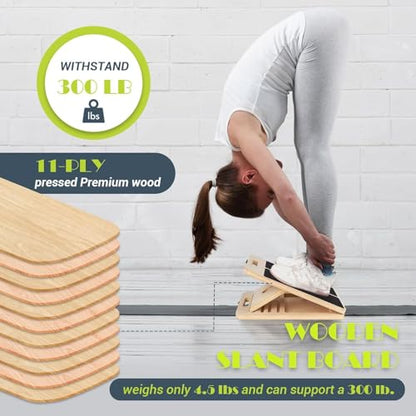 Wooden Slant Board for Calf Stretching, Portable Rehab Stretching Board Adjustable Slant Board for Calf Stretching for Ankle Heel Feet Leg Knees Recovery & Strength Training ﻿