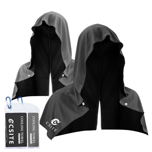 2 Pack Cooling Hoodie Towels, Instant Cooling Towels for Neck and Face, UPF 50 Sun Protection, Ice Towel for Hot Weather, Head Towel for Sports, Camping, Cycling & More Activities - color: Black/Dark Gray
