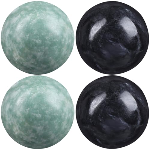 Healifty Baoding Balls for Hand Exercise: 4 Pack Small Marble Chinese Massage Ball Set, No Chime Weighted Therapy Stress Relief, Green and Black 1.4 Inch