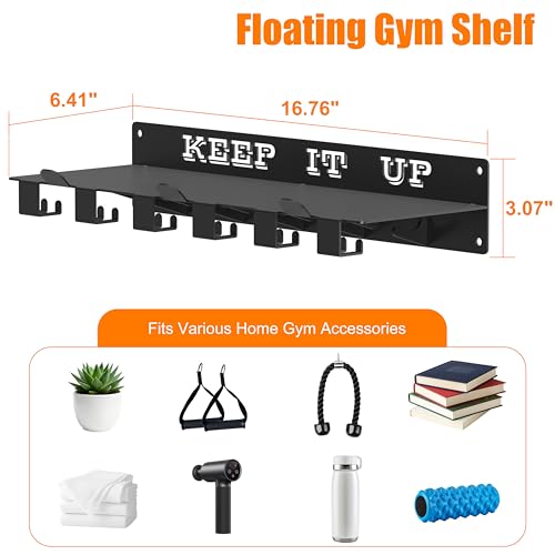 Tonal Accessories Shelf, 17" Heavy Duty Steel Wall Mounted Floating Storage Rack with T-Bracket Lock Hangers, Compatible with Various Home Gym Accessories, Black