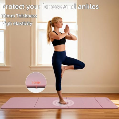 Foldable TPE Yoga Mat Thick 10mm,75" x40"Extra Large Exercise Mats - color: Pink