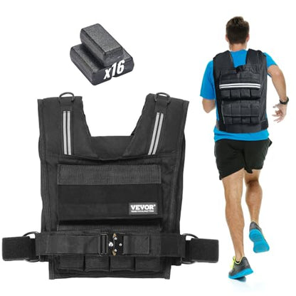 VEVOR Adjustable Weighted Vest, 11-20lb/20-32lbs/35lbs/40lbs Weight Vest with 6 Ironsand Weights and Reflective Stripe, Workout Equipment for Strength Training Running Jogging
