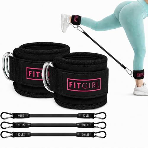 Ankle Strap for Cable Machine – Premium Padding and Comfort for Cable Exercise Machines, Cable Exercise Attachment for Home & Gym, Glute Workouts - Kickbacks, Leg Extensions, Hip Abductors - color: Pink - Pair - w/Resistance Bands
