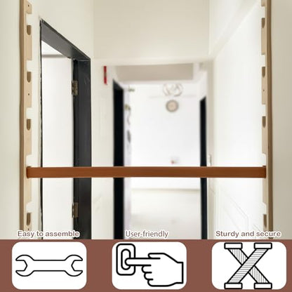 Leinuosen Doorway Pull-up Bar Sets Adjustable 5 Levels Wooden Doorway Pull-up Bar and 2 Door Frame with 6 Sets of Screw-in Heavy-duty Door-mounts to Fits 118cm
