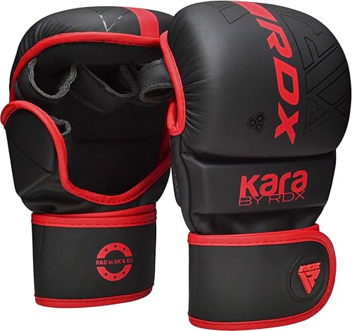 RDX MMA Gloves Sparring Grappling, Hybrid Open Palm Martial Arts Mitts Men Women, Maya Hide Leather Wrist Support, Cage Fighting Combat Sports Boxing Glove Training, Muay Thai, Punching Bag Kickboxing - color: Red, size: Small-Medium