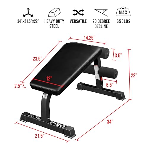 Valor Fitness Decline Sit-Up Bench for Ab Workouts – Heavy Duty Abdominal Slant Board for Crunches, Core Training, Russian Twists, Ab Raises – 650 lb Max Weight – Adjustable Fit – Home Gym Bench