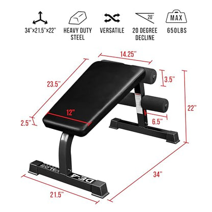 Valor Fitness Decline Sit-Up Bench for Ab Workouts – Heavy Duty Abdominal Slant Board for Crunches, Core Training, Russian Twists, Ab Raises – 650 lb Max Weight – Adjustable Fit – Home Gym Bench