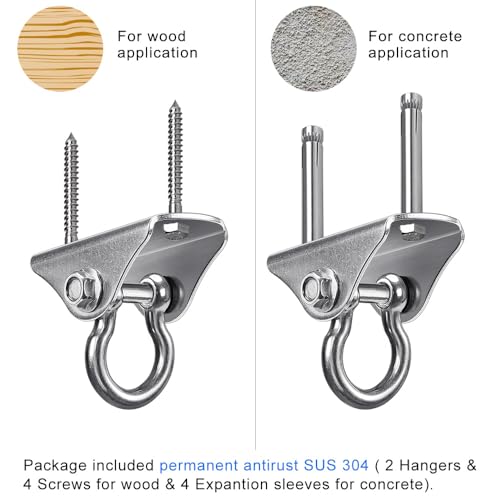 SELEWARE Heavy Duty Swing Hanger Stainless Steel Ceiling Swing Hooks 2 Pack - color: 180° Swing Hanger ( 2 Pack )