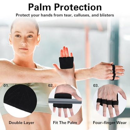 Gym Gloves for Men Weight Lifting, Four-Finger Leather Pull Up Gloves, Anti-Slip Men's Weightlifting Glove Workout Palm Guard Glove, Weight Lifting Glovess for Men Women Fitness Training (Black)