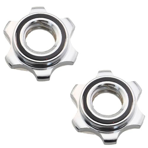 2PCS 25mm Hex Bar Bolt Silver Plated Iron Barbell Rotating Locking Ring Screws with Anti Slip Silent Washers Suitable for Weightlifting Training Equipment
