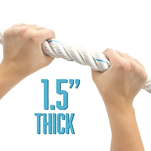 Crown Sporting Goods 1.5" Gym Climbing Rope for Adults - Poly Dacron Twist with Carabiner Eyehook - Strength Conditioning, Physical Education Fitness Equipment, Home Workout