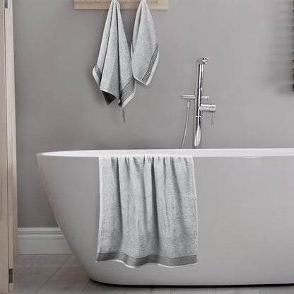 Ultra Soft 3 Pack Cotton Towel Set, Contains a Bath Towel 28x55 inch, a Hand Towel 16x24 inch & a Wash Coth 12x12 inch, Ideal Everyday use, Compact & Lightweight -Light Grey