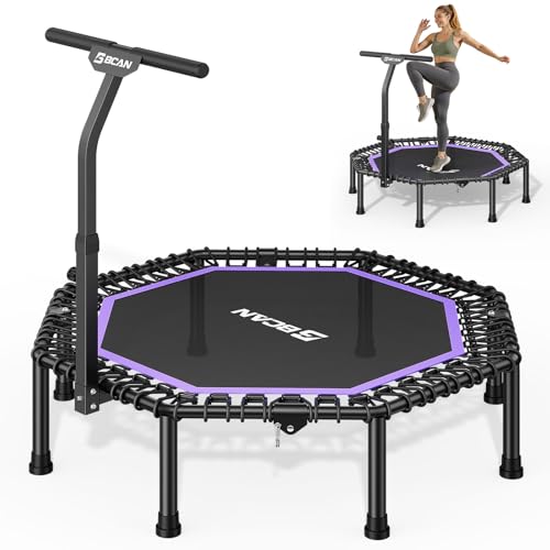 BCAN BT3 51" Octagonal Rebounder Trampoline for Adults, 450LBS Max Load Fitness Trampoline with Large Jumping Area, Silent Bungee Mini Trampoline with T-Adjustable Handle for Home Gym