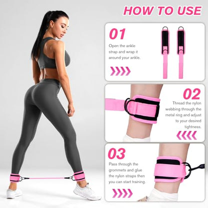 Ankle Resistance Bands with Cuffs Ankle Weights Fitness Band Set for Women Pink