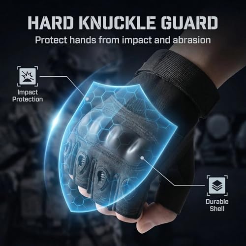 Adult Fingerless Motorcycle Gloves - Soft Shell Protection,Breathable Grip,Wrist Support for Motorbike Riding,Exercise & Fitness,Tactical Training,Cycling,Wild Survival Black L