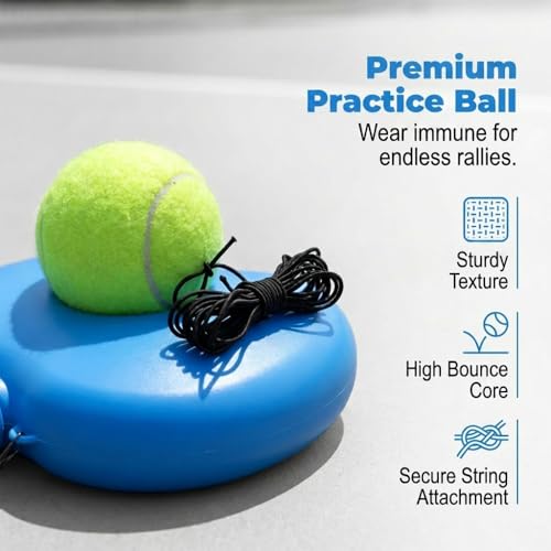 Tennis Trainer with String, Portable Tennis Ball Training Baseboard for Solo Practice, Weighted Baseboard Training Equipment Set, Tennis Practice Rebounder for Backyard Driveway