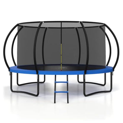 8FT 10FT 12FT 14FT 16FT Outdoor Trampoline with Safety Enclosure Net - color: Blue, size: 14 FT
