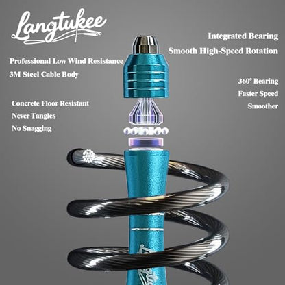 LANGETUKEE Speed Jump Rope - Professional Aluminum Alloy Skipping Rope with 360° Bearings - Adjustable 4mm Steel Cable for Double Unders, Boxing, MMA, HIIT & Cardio Training - Anti-Slip Grip
