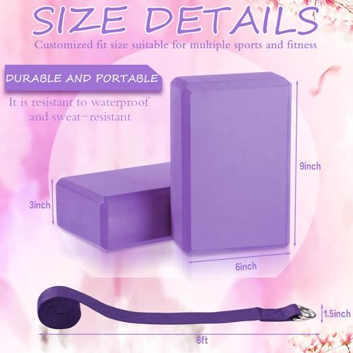 Wettarn 15 Pack Yoga Block and Strap Set 15 Pcs Non-slip Yoga Blocks with 15 Pcs Metal D Ring Stretching Exercise Workout Fitness Accessory for Gym
