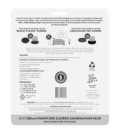 Slipstick GorillaSliders Premium Furniture Sliders for All Floor Surfaces (16 Piece Moving Kit) Reusable 3.5” Round Furniture Movers for Sliding Furniture on Hardwood & Carpet, Black, CB13-1-16