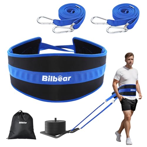 Sled Pulling Belt,Adjustable Sled Training Waist Belt, Belt for Pulling with 2 Pulling Straps & 4 Hooks,Weight Sled Pull Belt for Tire Pulling, Squat,Leg Muscles Strength Training,Resistance Training,Core Power Workout - color: Blue