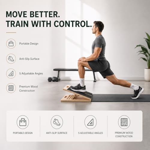 in Motion - Adjustable Slant Board for Calf Stretching - Portable 5-Angle Stretch & Mobility Board for Strength Training - for Calf Raises, Foot Strengthening & Incline Squat Wedge Exercises